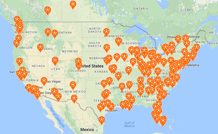 O mapa lista até aqui 315 bares de 48 estados, do distrito de Columbia e de cinco províncias canadenses (Foto: Reprodução)