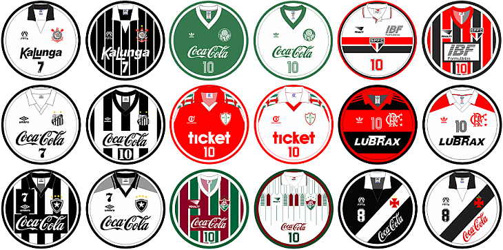 Uniformes usados pelos times no Brasileirão de 1992 são clássicos do futebol nacional (Foto: Sandescudos)