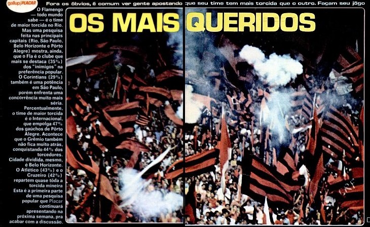 O Flamengo tinha a maior vantagem nas quatro capitais avaliadas em 1971 (Foto: Reprodução Placar)