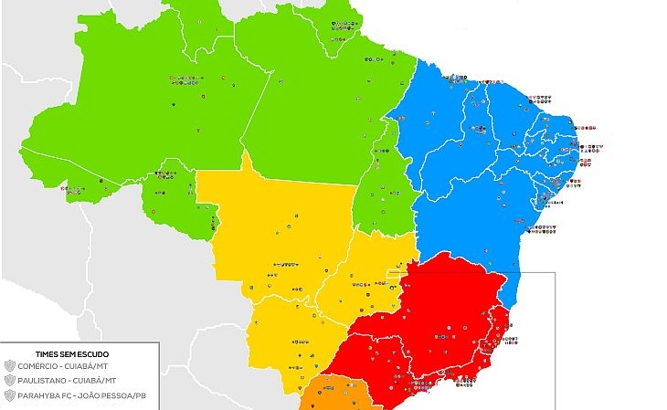 Mapa do Brasil conta com clubes da 1ª divisão dos 27 estaduais (Foto: Reprodução)