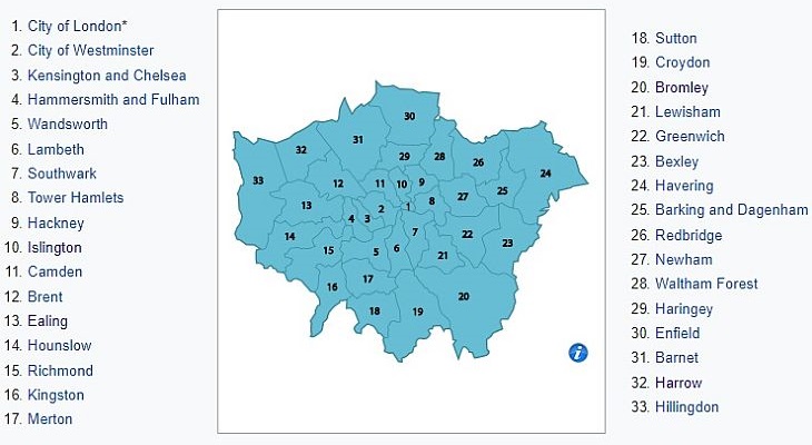 Londres é um aglomerado urbano formado pela região central e mais 32 boroughs (distritos) (Foto: Reprodução)