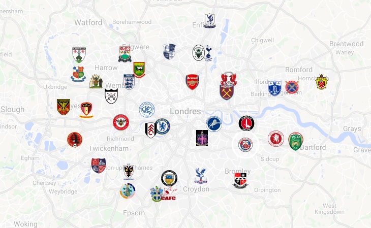 Londres é a cidade com maior número de clubes e de estádios (Foto: Google/Verminosos por Futebol)