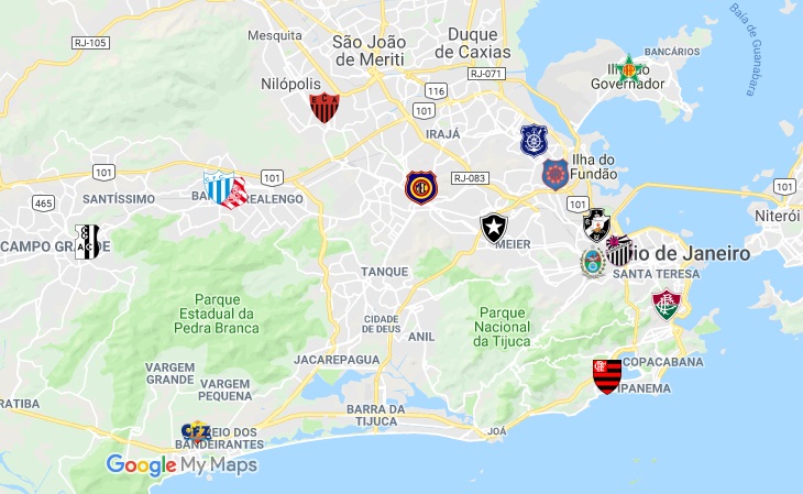 Fizemos um mapa interativo do Google com os 15 estádios do Rio de Janeiro (Foto: Google)