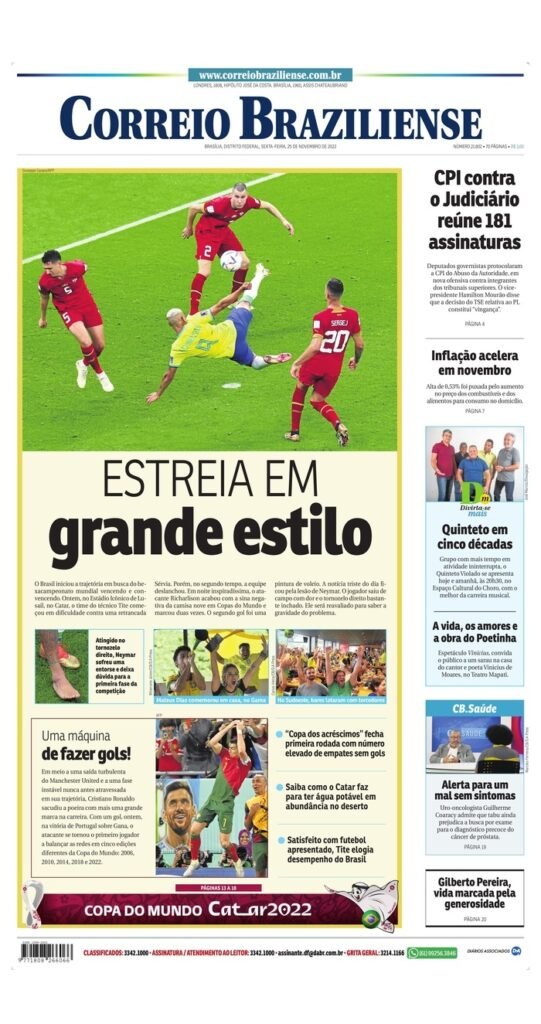 As Capas De Jornais Do Brasil Após A Estreia Da Seleção No Qatar 8848